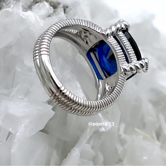 EUC Judith Ripka Blue Corundum & Diamond Fontaine Split Shank Ring - 6 - Picture 8 of 10
